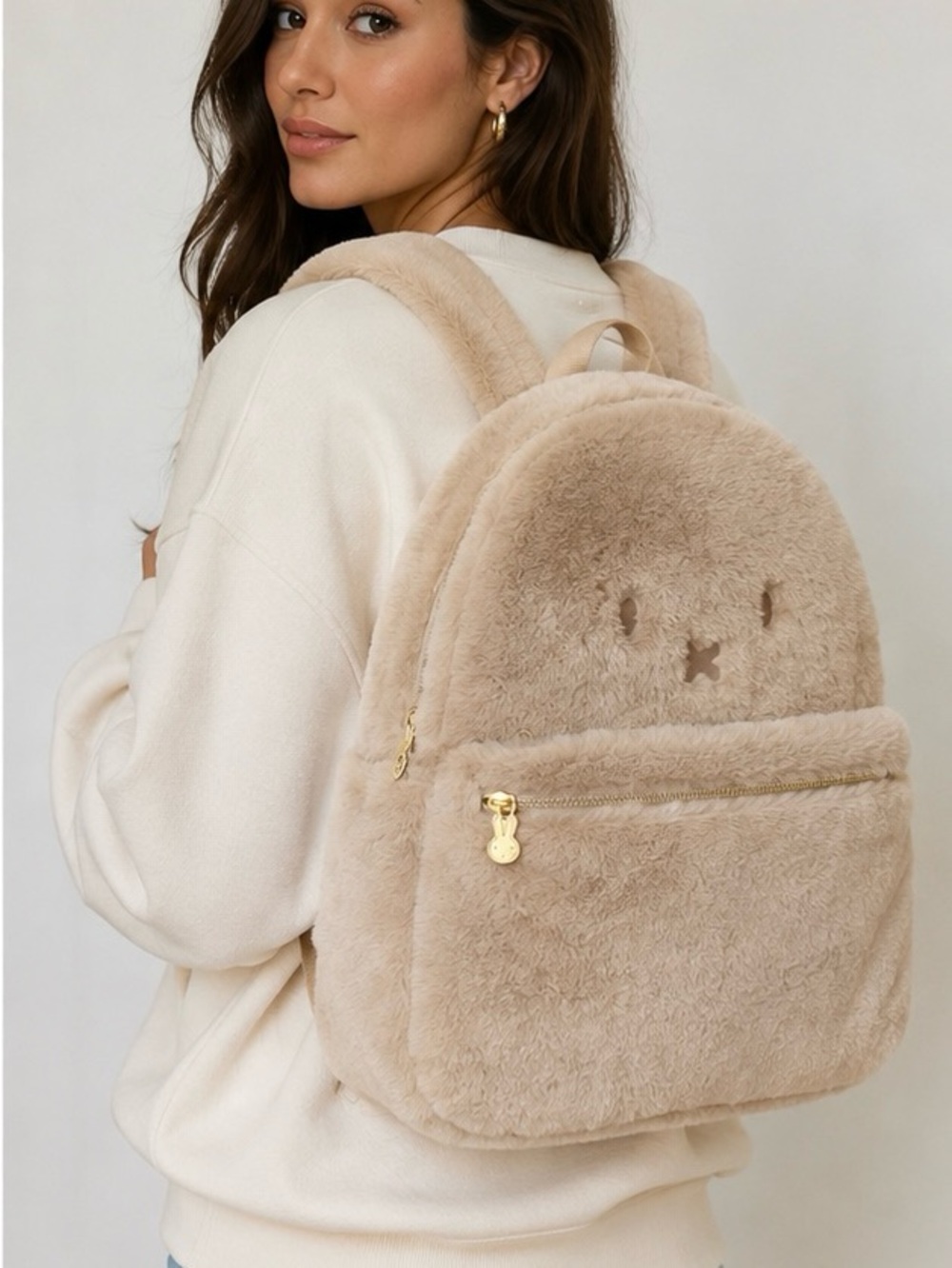 RARE Official Miffy M715 Faux Fur Backpack with Gold Hardware